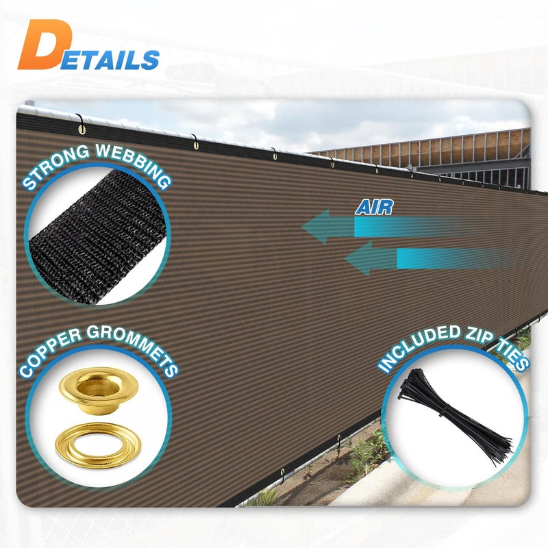 TANG 4' x 25' Privacy Fence Screen Brown Shade Cloth with Grommets, Chain Link Fence Panels Outdoor Mesh Fabric Fencing, Balcony Windscreen Cover,Temporary Garden Fencing for Yard Deck Pool - Image 3